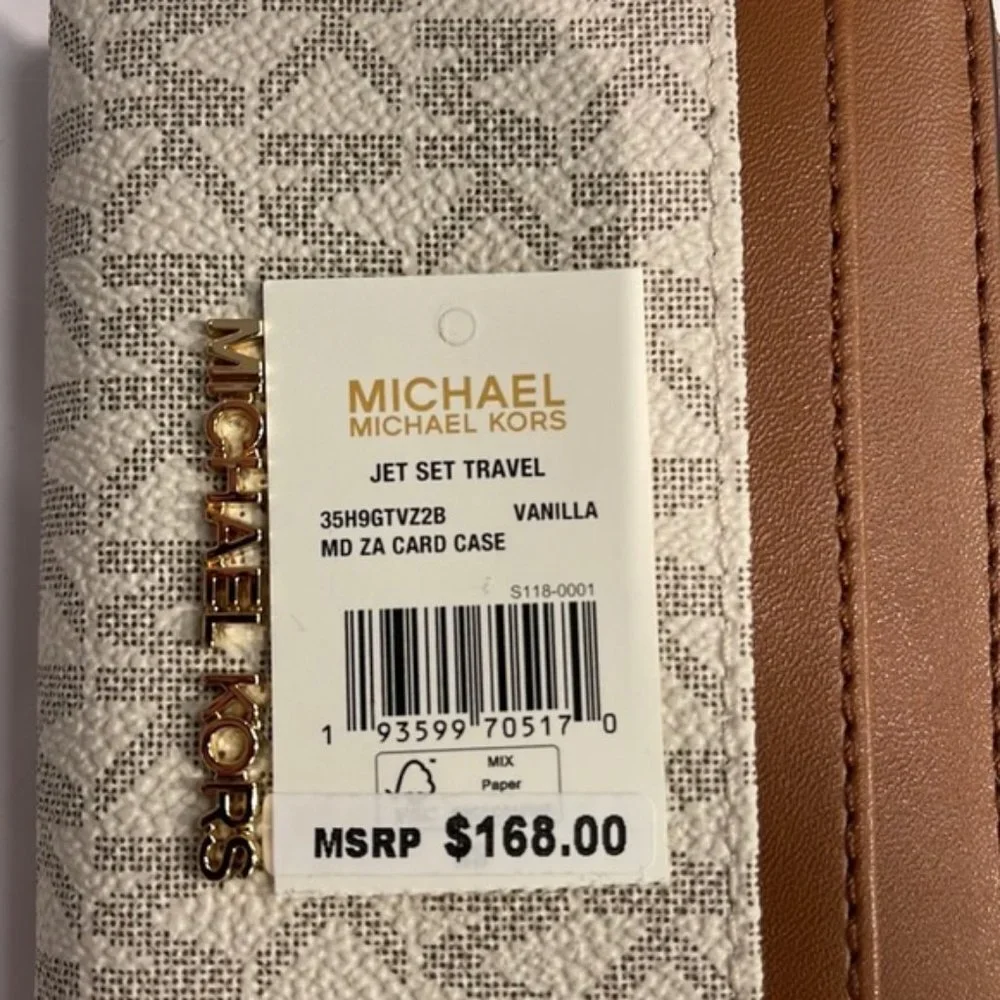 Michael Kors Jet Set Travel Medium Zip Around Card Case Vanilla